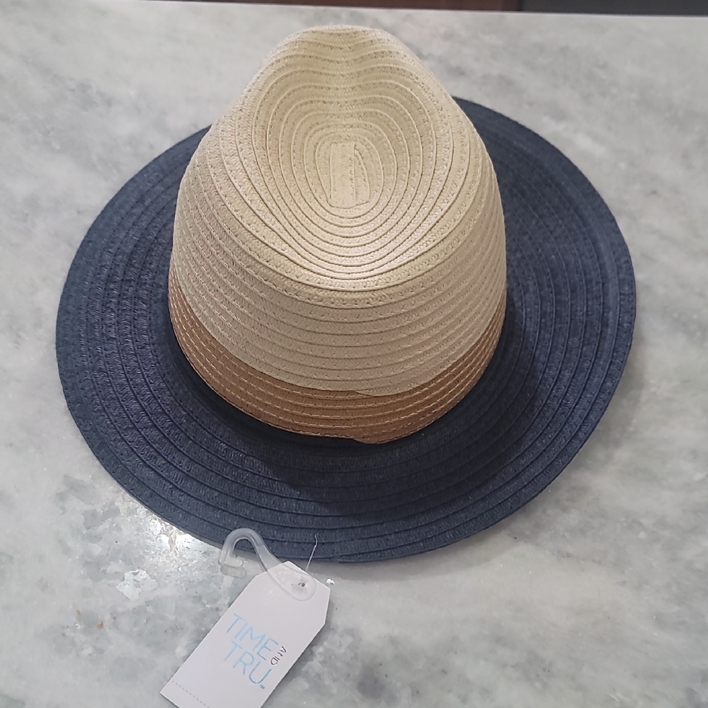 Time and Tru Beige and Navy Straw Hat